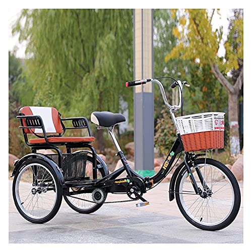 PAGOIAAR Adult Cargo Tricycles Beach Cruiser Bikes Shopping 20 Inch Foldable Seniors Adult 3 Wheel Bikes Tricycle Manpower Pedal with Shopping Exercise Basket and Back Seat Three-Wheeled