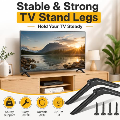 Image of TV Stand Legs for 32 Inch TV, 1 Pair Black Plastic Replacement TV Feet, 19 x 5 cm, Tabletop Television Base with 4 Screws, Sturdy Support, Individually Packed