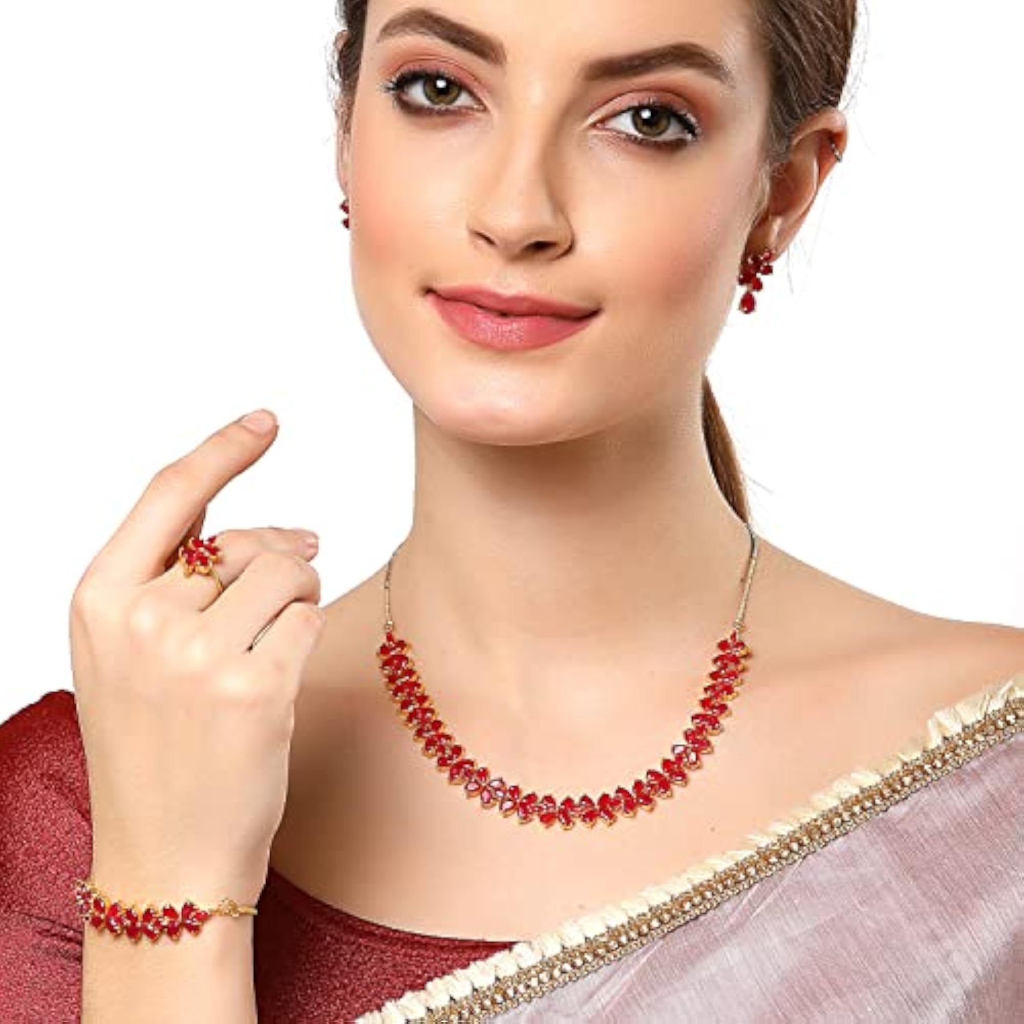 American Diamond Necklace Set with Earrings, Bracelet & Ring Combo