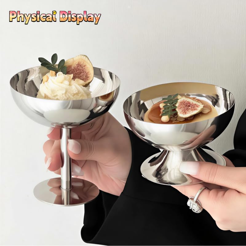 Lot de 4 Coupes à Glace en Acier Inoxydable, Bol à Dessert Isotherme Double Paroi, Verrines à Dessert Réutilisables pour Glaces, Salade de Fruits (Argent mat, grand format-160 ml)