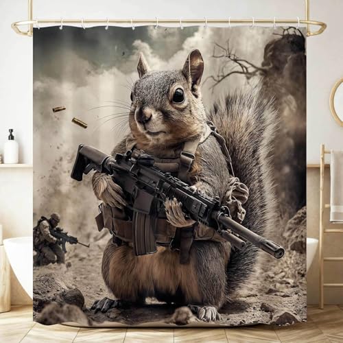 Image of Funny Shower Curtains forBathroom Decor, Funny Squirrel Animal Shower Curtain, Fun Cute Kids Bathroom Decor Shower Curtain, with Hooks 72x72 Inch