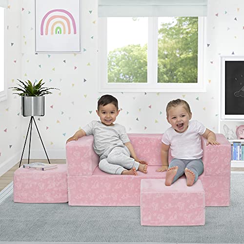 Serta Perfect Sleeper Convertible Sofa And Play Set For Kids And Toddlers – Modular Foam Couch And Flip Out Lounger With 2 Ottomans, Pink #TOP1