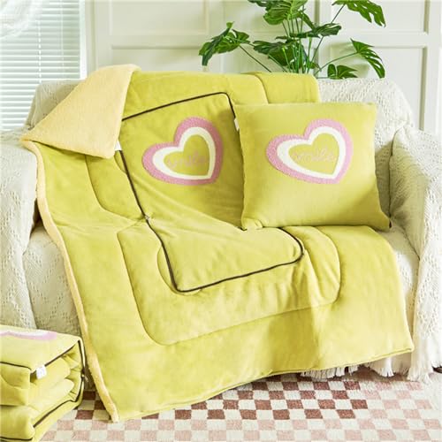 Hixingo Reisedecke und Kissen 2 in 1, Reisedecke mit Kissen Set Multifunktionale Reise Decke und Kissen 2 in 1 Weichem Flugzeug Verwandlungskissen für Urlaub, Camping (50 * 50cm,Liebe - Grün)