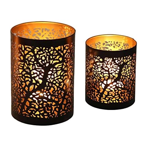 Casa Moro Orientalisches Windlicht Ancona 2er Set rund innen Gold außen schwarz Cover