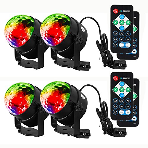 LUNSY Sound Activated Party Lights with Remote Control Dj Lighting RGB Disco Ball Light, Strobe Lamp 7 Modes Stage Par Light for Home Room Dance Parties Bar Xmas Wedding Show Club - 4 Pack