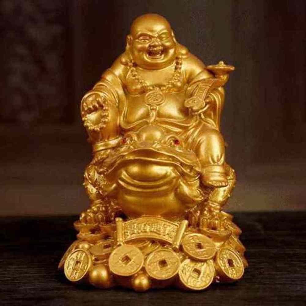 Vvw&Liu Gold Laughing Feng Shui Buddha Wealth Toad Jin Chan Chu Money Luck Prosperity 4.5X7.2cm,