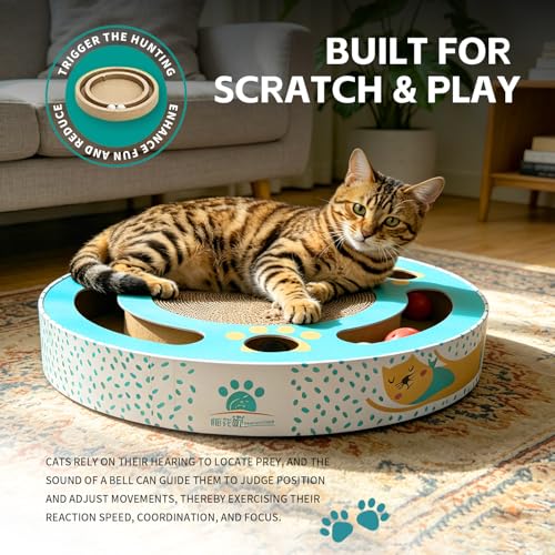 Rascador redondo de cartón para gatos con juguetes interactivos miniatura 5
