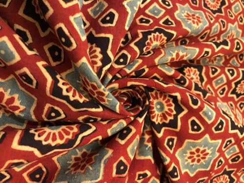 100% Cotton Ajrakh Intricate Hand Block Printing with use of All-Natural Dyes