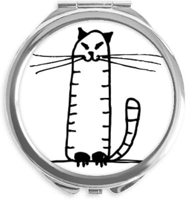 Cat Stripe Sit Black Line Hand Compact Mirror Round Portable Pocket Glass