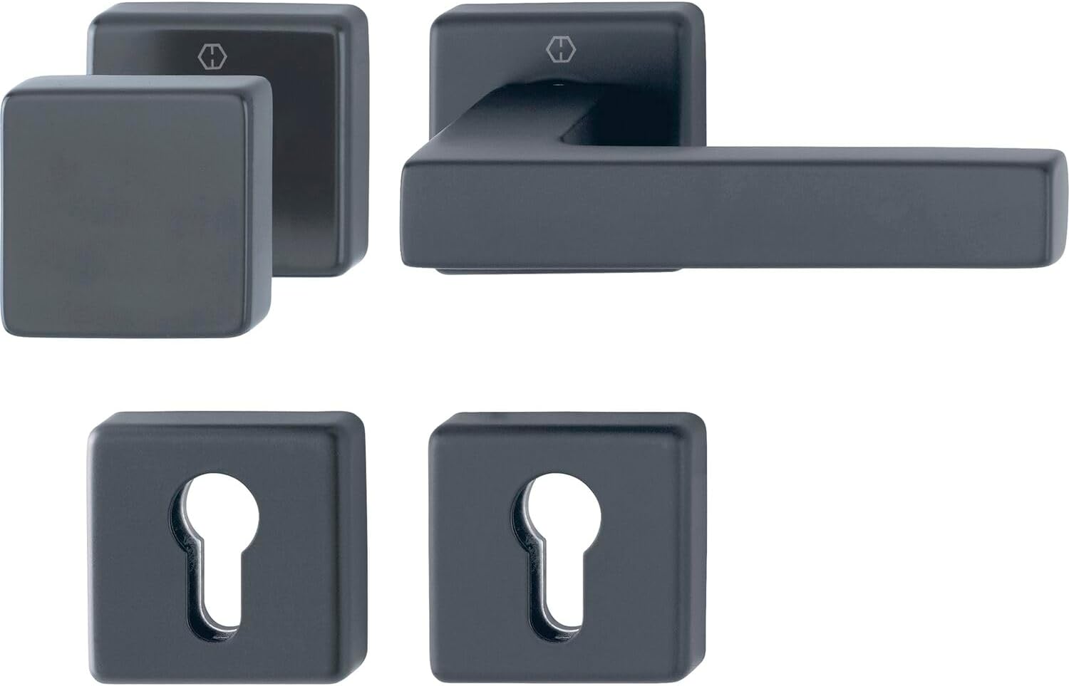 HOPPE Austin Fire Protection Interchangeable Set Door Handle + Door Knob + Rosette PZ ÖNORM, Aluminium Black Matt