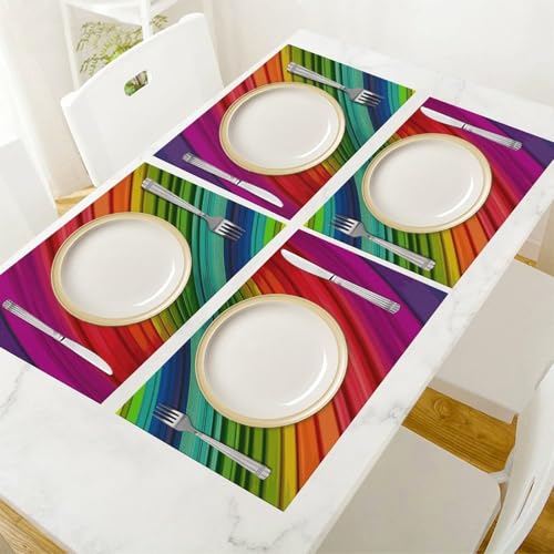 6 sets de table à rayures arc-en-ciel en PVC lavable pour salle à manger