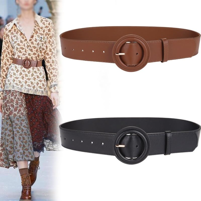 HBJWOV Belt Women's Leather Versatile Decorative Coat with Dress Sweater Wide Belt Outer Belt Women's(White-Patch Five-Pointed star4)3