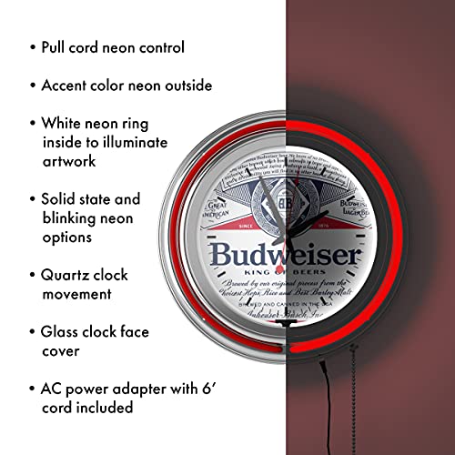 Trademark Gameroom Budweiser Chrome Double Rung Neon Clock - Label Design #TOP3