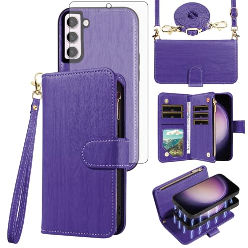 Portefeuille Samsung S23 5G amovible avec porte-cartes fermeture éclair et bandoulière