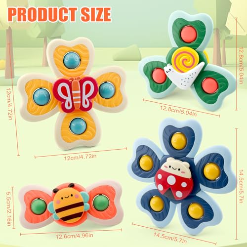 4 Stück Saugnapf Spielzeug Baby,Badespielzeug Baby ab 3 Monate,Förderung von Motorik und Sensorik,Sicheres Badewannenspielzeug Babys,Saugnapf Spinner Spielzeug 1-3 Geburtstagsgeschenk