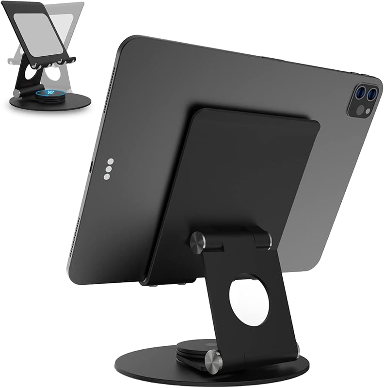 Swivel Tablet Stand, Aluminum Portable 360°Rotating Holder for Desk,Business,Kitchen,Desktop,Table Stand for iPad Pro 9.7,10.5,12.9/Air Mini,Tab,Fire,Nexus,E-Reader-Black