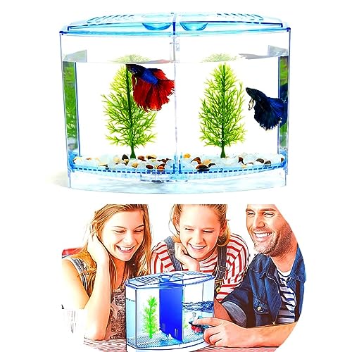 Image of VAYINATO Betta Fish Tank Home Aquarium, 20Cm X 15Cm X 9Cm - Small Mini Fish Tank with 2 Compartments - Aquaponic Desktop Tank Goldfish & Betta Fish (Multi Color) by Petzlifeworld