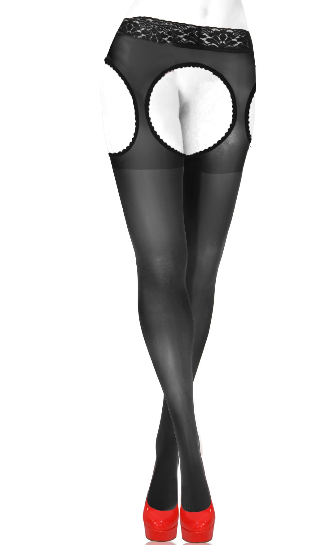 Sesto Senso Sexy Suspender Stockings 15 Den Strip Panty Lace Garter Belt Mock Tights XL Black