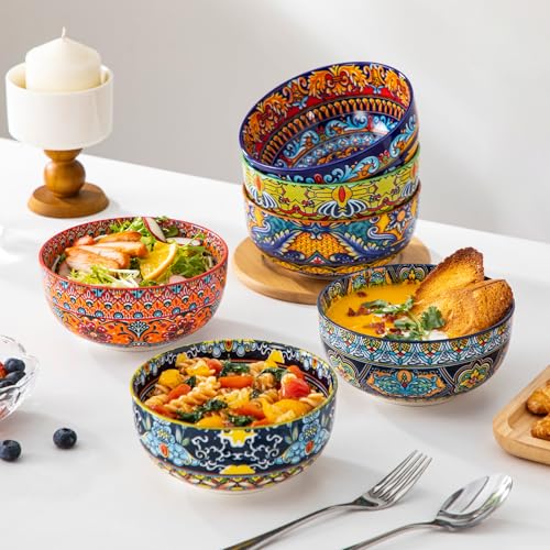 vancasso Müslischalen 6-teiliges Set, KRVI Suppenschalen aus Porzellan, Schüssel Bunt Set (6x 840ml) für Salat, Ramen, Obst, Dessert, Müsli, Pasta, Cornflakes