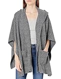 Cable Stitch Women's Soft Hooded Cape Poncho - Open Front Oversized Wrap Shawl Pullover Sweater with Pockets (Small/Medium, Marled Grey)