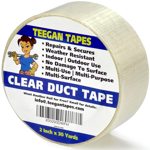 Image of Filament Tape 2 in x 30 Yds, Fiberglass Reinforced Clear Strapping | Heavy duty high tensile packing tape for pallets, moving, bundling, shipping and appliance securing