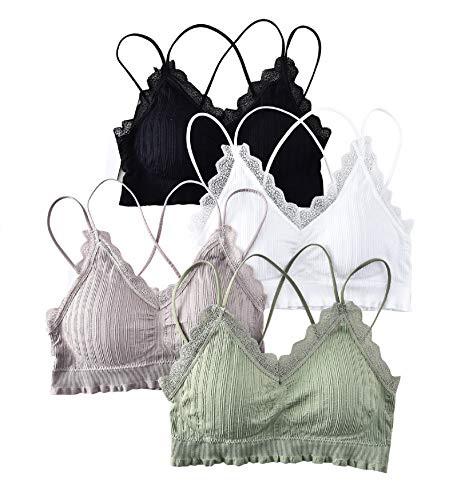 UMIPUBO 4 Piezas de Sujetador de Camisola para Mujer Sujetador de Tubo de Cuello V Banda Sujetador de Dormir Sujetador Deportivo Ropa Interior con Tirantes Elásticos (D, Talla única)