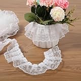 Nobirise 6 Yards 2-Inch Wide Double Layer Chiffon Lace Ruffle Trim, White Lace Ribbon, Pleated Edge Applique Fabric Edging for DIY Costumes, Wedding, Bridal Gowns, Table Runners & Crafts