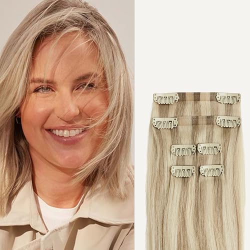 Luxy 100% Remy Human Hair Extensions for Thin Hair Thinning Hair Fill-Ins – 6 Seamless Wefts Multi-Dimensional Color Blend - Natural-Looking Volume & Coverage 50 grams 12' Dimensional Beige Blonde