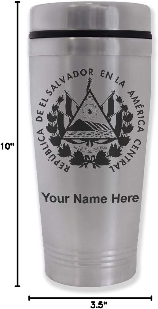 LaserGram 16oz Commuter Mug, Flag of El Salvador, Personalized Engraving Included