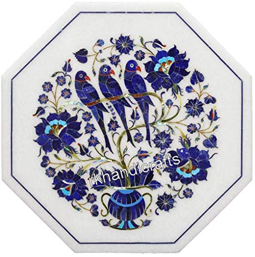 14 x 14 Inches White Marble Sofa Side Table Top Inlay Coffee Table wit