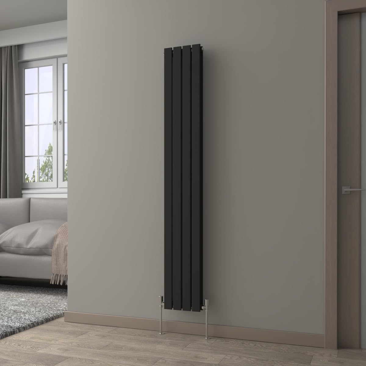 NRG Black Vertical 1800x272mm Double Flat Panel Radiator Central Heating for Bathroom/Kitchen/Living Room — image 1