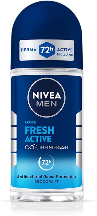 MEN Fresh Active 50ml Deo Underarm Roll On | With Fresh Ocean Extracts Scent| 72 H Freshness| 0% Alcohol | Dermatologically Approved & Paraben Free Formula