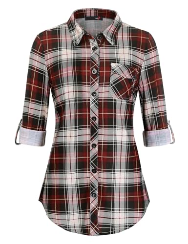 DJT Womens Soft Knitted Shirts Stretchy Roll Up Long Sleeve Dressy Casual Button Down Shirt Work Blouse Tops