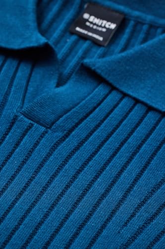 Image of SNITCH Men's T-Shirt | Slim Fit Ribbed Knit Polo Collar | 100% Cotton, Breathable Fabric & Soft Texture, Casual Wear & Street Wear