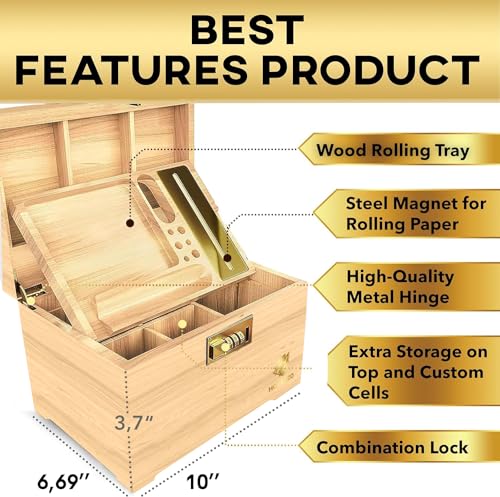 Image of Premium Large Bamboo Storage Box with Removable Organizer Tray & Glass Jars