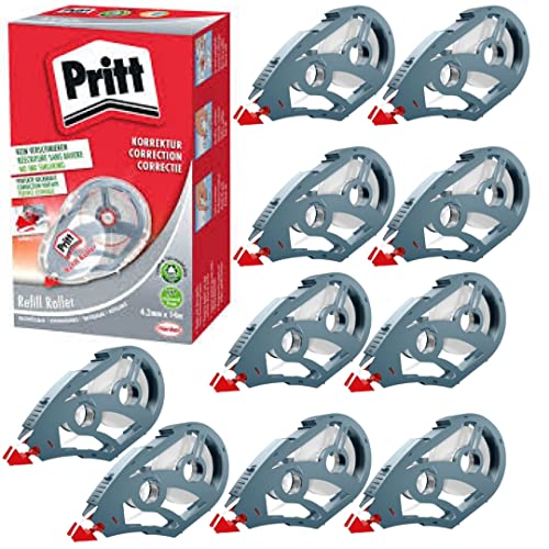 Pritt REFILL Korrektur Roller (PR4UH), Duo Pack, Korrektur Roller Paket mit Refill Kassetten, flexible Spitze, einfache Anwendung und saubere Korrektur, 1 Roller 4,2mm x 14m + 10 Refill Kassetten Cover