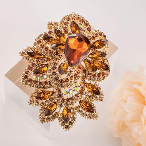Image of LAXPICOL Big Large Women's Vintage Austrian Crystal Elegant Flower Teardrop Brooch Gold Tone