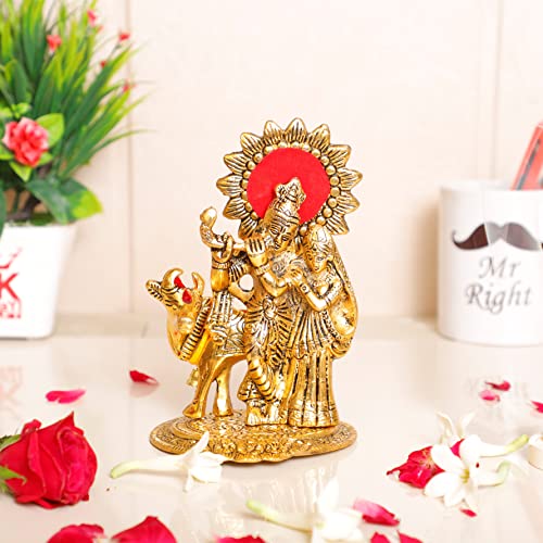Image of KridayKraft Metal Radha Krishna Standing with Cow Statue for Decorative Home Office and Gifts