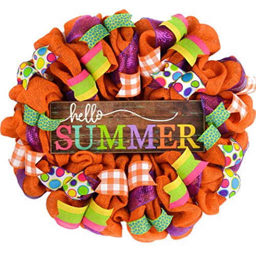 Hello Summer Colorful Spring Summer Mesh Wreath