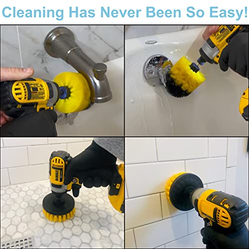 Prosmf - Drill Brush Set - Scrub Brush For Drill - Drill Scrubber Brush Kit For Cleaning - Power Scrubber Drill Brush Attachment - Shower - Grout - Bathroom - Bathtub - Sink - Tile - Yellow - Medium #TOP2