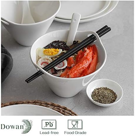 DOWAN Ramen Bowl Set, 600ml Ceramic Soup Bowl, Japanese Ramen Bowl with Chopsticks and Spoon Set, for Soup, Noodles, Pho Bowl and Sushi Bowl, Christamas Gift, Asian Tableware Set, White | Set of 2