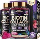 Biotin Gummies with Collagen - Hair Growth Support Skin, & Nail Strength - for Women & Men - Biotin 10000mcg | Keratin | Hyaluronic Acid | B-Complex | Saw Palmetto - Sugar-Free, Mixed Berry, Pack of 2