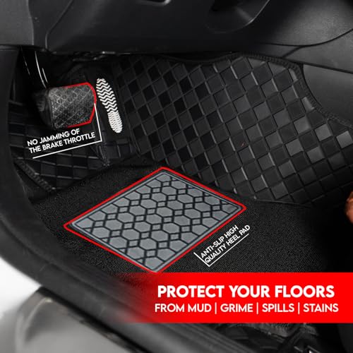 Image of 9D Luxurious Foot Mat | Waterproof | Anti-Slip | PU Leather | Full Coverage | All Weather | Custom Fitted | Car Mats | Compatible with Mahindra XUV700 (5 Seater) 2021 - Black Black