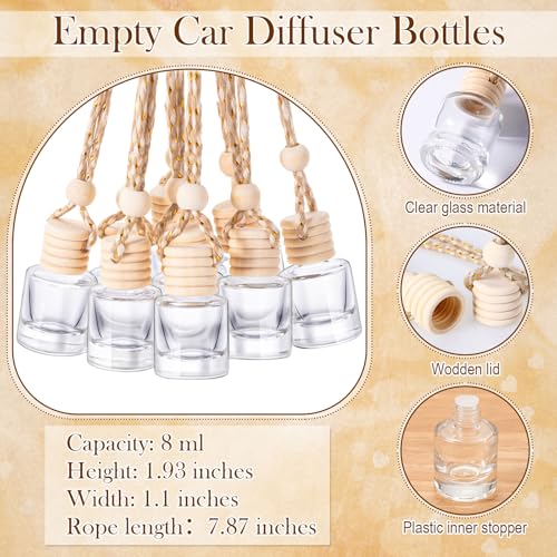 Image of DaisyInner 300 Sets Car Diffuser Bottles Empty Bulk Hanging Car Air Freshener Diffuser Bottles Glass Perfume Holder with Instruction Cards for Essential Oil Wedding Bridal Birthday Gifts (Cylindrical)