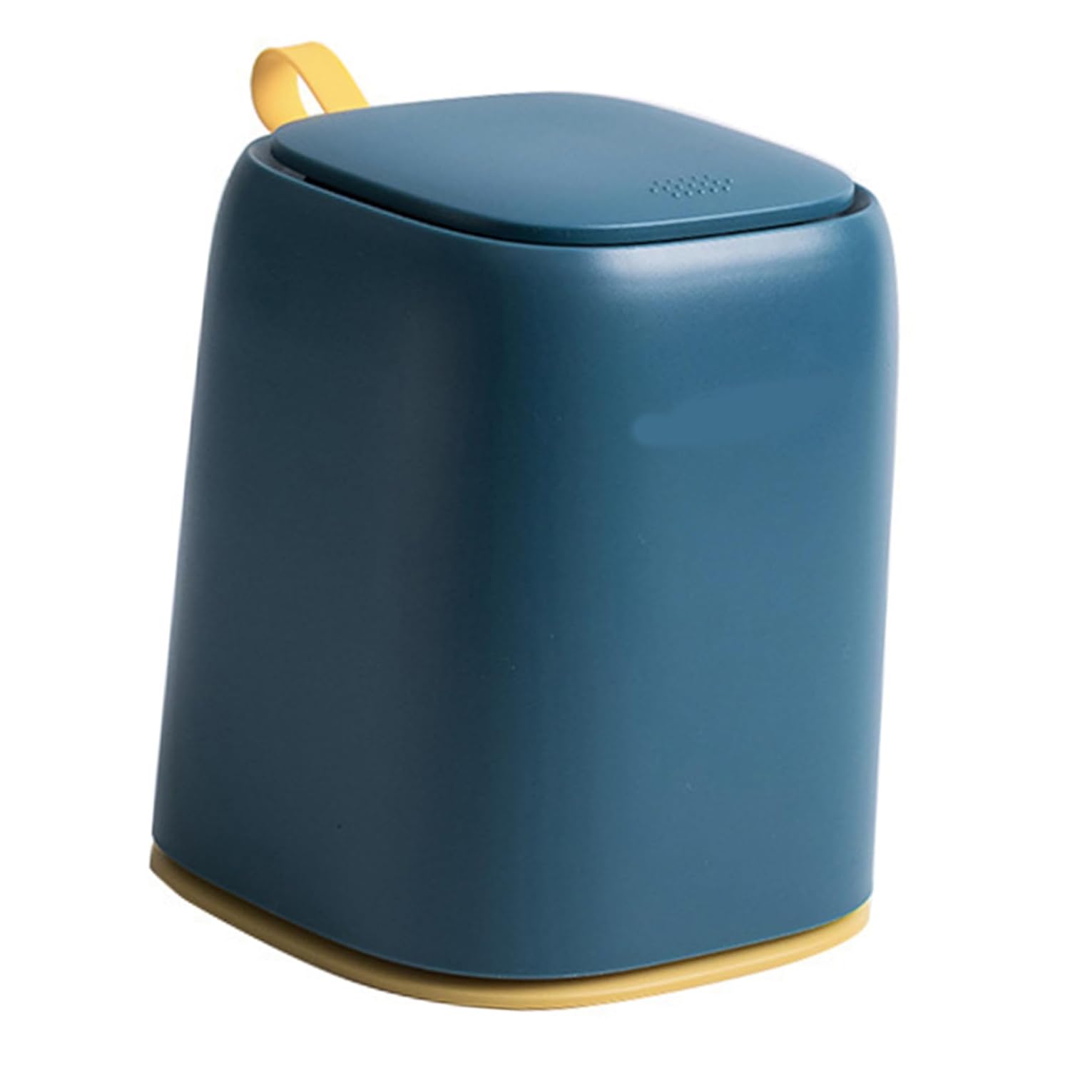 Homoyoyo Desktop Mini Trash Can Press Lid, Portable Dark Blue Garbage Bin for Office and Home Storage, Compact Wastebasket for Desk Organization and Bathroom Use