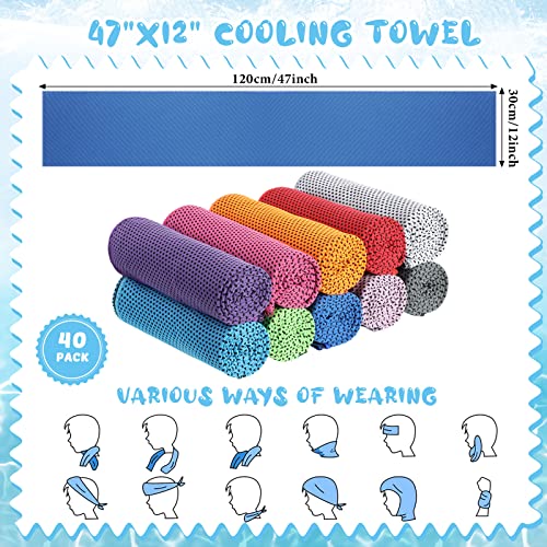 40 Pcs Cooling Towels 47 X 12'' Ice Towel For Neck Face Microfiber Cool Towel Breathable Chilly Towel For Yoga Golf Gym Workout Sport Camping Running Activities Hot Weather #TOP1