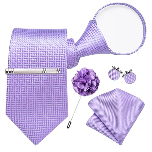 Image of DiBanGu Silk Pre-tied Ties for Men Formal Adjustable Necktie Set | 6PCS,Zipper Tie,Pocket Square,Cufflinks,Tie Clip & Lapel Pin,Wrinkle-Resistant,Premium Gift Box,Formal Business Wedding Party