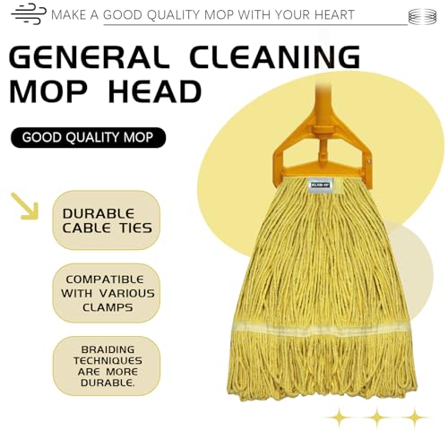 Image of Commercial Cotton Mop Heavy-Duty Industrial with 2 Replacement Heads 152 cm Handle Replacement mop Head (Yellow)