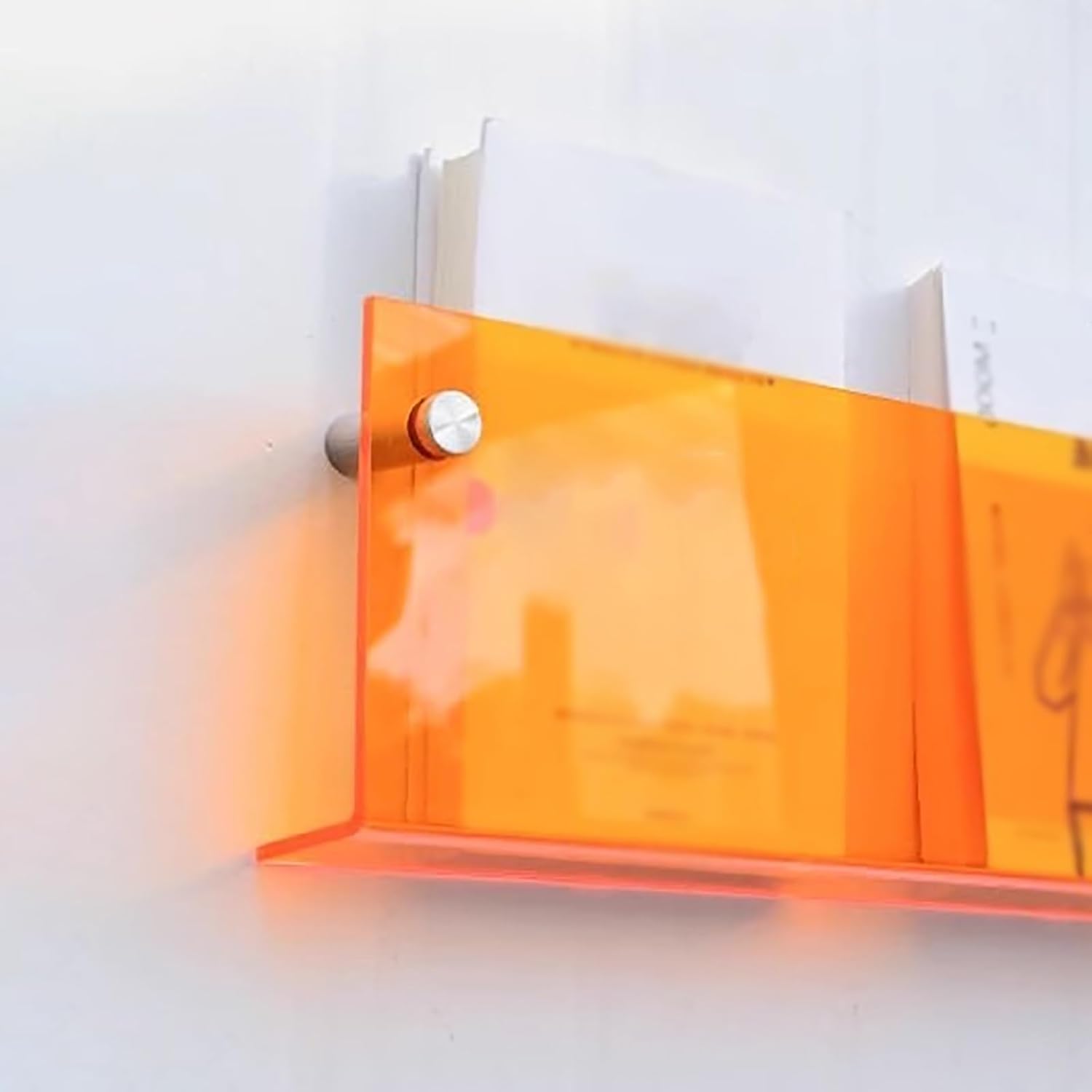 Acrylic Wall Mounted Floating Bookshelf Rack 2 Pack Magazine Holder Orange 40-100cm(100cm/39.4in)(100cm/39.4in)