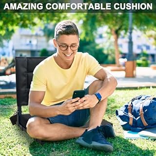 Stadium Bleacher Seats with Detachable Padded Cushion＆Backs Support,Portable Memory Foam Folding Bleacher Chair with Shoulder Strap,Perfect Bleacher Cushion for Sports Outdoor Events (1, Black)